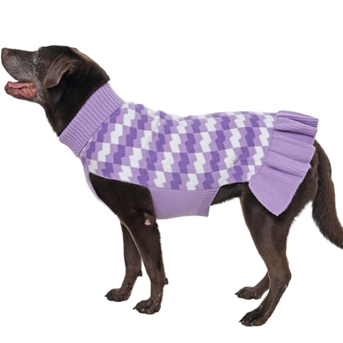 OUOBOB Extra großer Hundepullover für Mädchen, warmer Strickpullover mit Rollkragen für Hündinnen, weiche und warme Kleidung für kaltes Wetter oder Urlaub, niedliches Rollkragen-Outfit - Lila, 5XL von OUOBOB