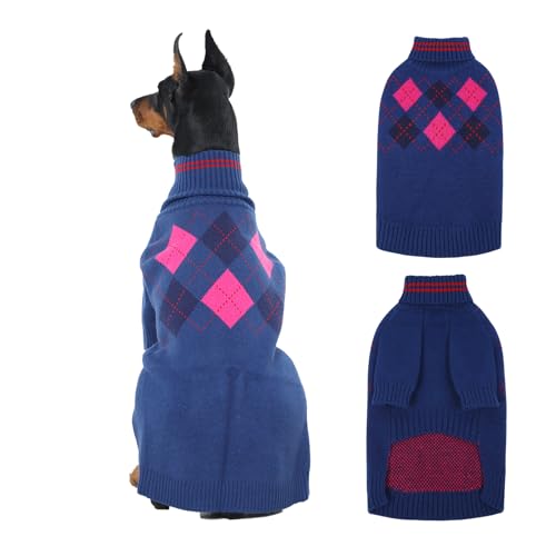 OUOBOB Extra großer Hundepullover für den Winter, warmer Rollkragen-Strickpullover mit Ärmeln, weiches dehnbares Sweatshirt für Jungen und Mädchen, Winterspaziergänge, Urlaub, Fotoshootings, Blau, 5XL von OUOBOB