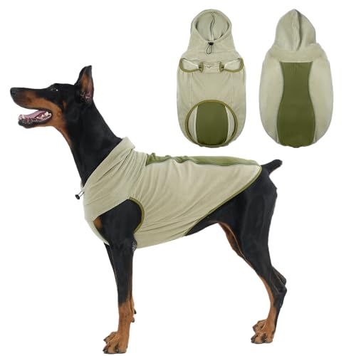 OUOBOB Fleece-Hundepullover, warm, dehnbar, mit Kapuze, Loch für die Leine, ärmellos und reflektierend, weicher Pullover für mittelgroße und große Hunde, Herbst- und Winterspaziergänge, Grün, Größe OUOBOB Fleece-Hundepullover, warm, dehnbar, mit Kapuze, Loch für die Leine, ärmellos und reflektierend, weicher Pullover für mittelgroße und große Hunde, Herbst- und Winterspaziergänge, Grün, Größe von OUOBOB