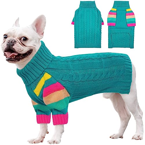 OUOBOB HundPullover, Medium HundPullover für Hunde Mädchen Jungen, Turtleneck Pullover Winter grüne Hund Weste, Weihnachten Hund Outfits, Haustier Sweatshirt Bekleidung Strickwaren, Frenchie, Beagle M von OUOBOB