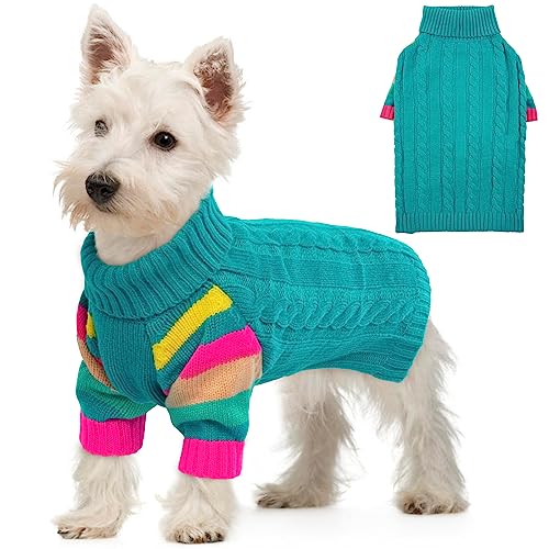 OUOBOB HundPullover, kleine HundPullover für Hunde Mädchen Jungen, Turtleneck Pullover Winter Green Puppy Pullover, Weihnachtshund Outfits, Haustier Sweatshirt Bekleidung Strickwaren, Chihuahua S von OUOBOB