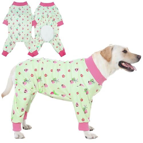 OUOBOB Hunde-Pyjama mit 4 Beinen für mittelgroße und große Hunde, weiche Baumwolle, 4-Wege-Stretch, gemütlich, atmungsaktiv, Haustier-Nachtwäsche für kaltes Wetter und zum Entspannen im Innenbereich von OUOBOB