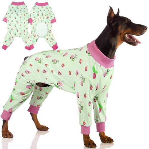 OUOBOB Hunde-Pyjama mit 4 Beinen für mittelgroße und große Hunde – weicher Baumwoll-Hunde-Pyjama mit 4-Wege-Stretch, gemütlich, atmungsaktiv, Haustier-Nachtwäsche für kaltes Wetter und zum Entspannen von OUOBOB
