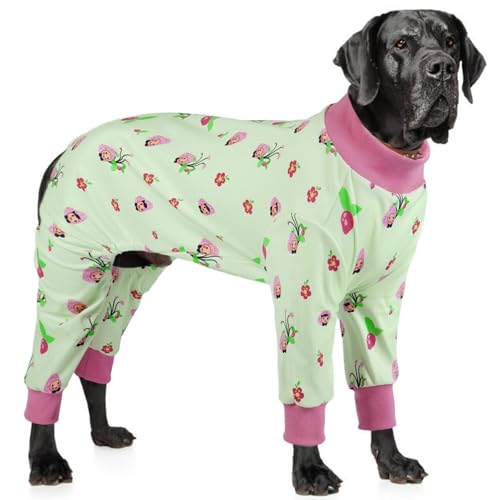 OUOBOB Hunde-Pyjama mit 4 Beinen für mittelgroße und große Hunde – weicher Baumwoll-Hunde-Pyjama mit 4-Wege-Stretch, gemütlich, atmungsaktiv, Haustier-Nachtwäsche für kaltes Wetter und zum Entspannen von OUOBOB