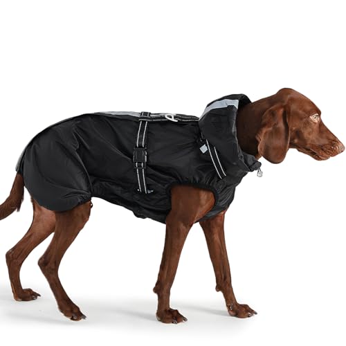 OUOBOB Hunde-Regenmantel, Regenmantel für Hunde, wasserdicht, mit verstellbarem integriertem Geschirr und Reißverschluss hinten, reflektierender Streifen, abnehmbare Kapuze, für regnerische OUOBOB Hunde-Regenmantel, Regenmantel für Hunde, wasserdicht, mit verstellbarem integriertem Geschirr und Reißverschluss hinten, reflektierender Streifen, abnehmbare Kapuze, für regnerische von OUOBOB