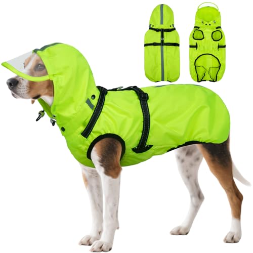 OUOBOB Hunde-Regenmantel, wasserdichte Hunderegenjacke mit verstellbarem Geschirr, Regenmäntel mit transparenter Kapuze, Hundeponcho, Regenbekleidung mit reflektierendem für mittelgroße und große OUOBOB Hunde-Regenmantel, wasserdichte Hunderegenjacke mit verstellbarem Geschirr, Regenmäntel mit transparenter Kapuze, Hundeponcho, Regenbekleidung mit reflektierendem für mittelgroße und große von OUOBOB