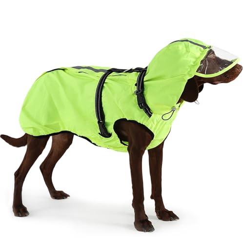 OUOBOB Hunde-Regenmantel, wasserdichte Hunderegenjacke mit verstellbarem Geschirr, Regenmäntel mit transparenter Kapuze, Hundeponcho, Regenbekleidung mit reflektierendem für mittelgroße und große OUOBOB Hunde-Regenmantel, wasserdichte Hunderegenjacke mit verstellbarem Geschirr, Regenmäntel mit transparenter Kapuze, Hundeponcho, Regenbekleidung mit reflektierendem für mittelgroße und große von OUOBOB