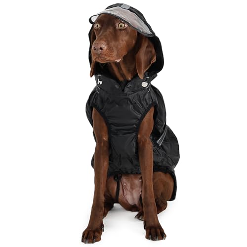OUOBOB Hunde-Regenmantel für große Hunde, wasserdicht, mit verstellbarem integriertem Geschirr und Reißverschluss hinten, reflektierender Streifen, abnehmbare Kapuze, für regnerische Tage, schlammige OUOBOB Hunde-Regenmantel für große Hunde, wasserdicht, mit verstellbarem integriertem Geschirr und Reißverschluss hinten, reflektierender Streifen, abnehmbare Kapuze, für regnerische Tage, schlammige von OUOBOB
