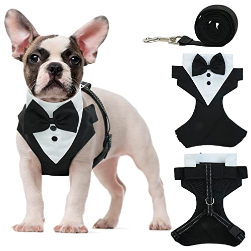 OUOBOB Hunde-Smokinggeschirr mit Leine, formelles Welpengeschirr mit Fliege, kein Ziehen, Hundegeschirr für Hochzeit, atmungsaktives Netz-Haustiergeschirr, mittelgroße Hunde, Outdoor-Geburtstag OUOBOB Hunde-Smokinggeschirr mit Leine, formelles Welpengeschirr mit Fliege, kein Ziehen, Hundegeschirr für Hochzeit, atmungsaktives Netz-Haustiergeschirr, mittelgroße Hunde, Outdoor-Geburtstag von OUOBOB