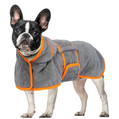 OUOBOB Hundetrocknungsmantel, Hundemantel zum Trocknen von Hunden, rosa Hundetücher für kleine Hunde, Mikrofaser Hunderobe Super mit Kapuze für verstellbare Bauchgurte für Dackel, Yorkie, Chihuahua S von OUOBOB