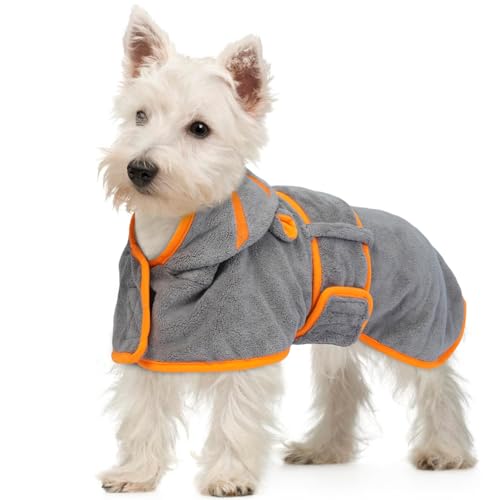 OUOBOB Hundetrocknungsmantel, Hundemantel zum Trocknen von Hunden, rosa Hundetücher für kleine Hunde, Mikrofaser Hunderobe Super mit Kapuze, verstellbare Bauchgurte für Dackel, Yorkie, Chihuahua XS von OUOBOB