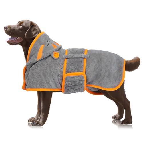 OUOBOB Hundetrocknungsmantel, Hundemantel zum Trocknen von Hunden, rosa Hundetücher für große Hunde, Mikrofaser Hunderobe Super mit Kapuze für verstellbare Bauchgurte für Golden Retriever, Labrador XL von OUOBOB