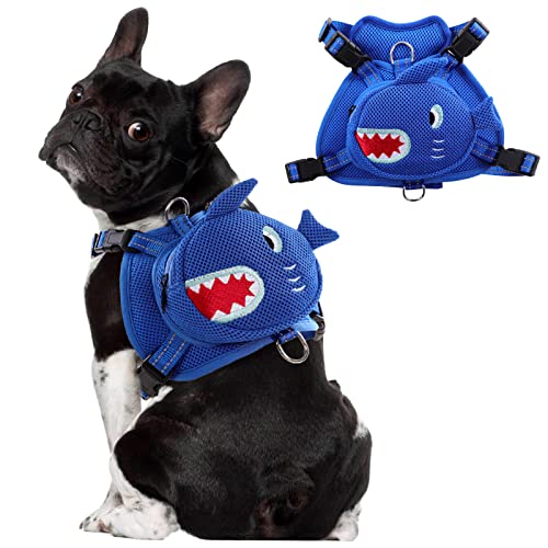 OUOBOB Hundegeschirr Rucksack Niedlicher Doggie Rucksack Carrier für kleine mittelgroße Hunde, kein Ziehen, Hundesatteltasche Haustierweste, Netzhai-Selbsttasche mit D-Ring für Welpen, Outdoor, von OUOBOB