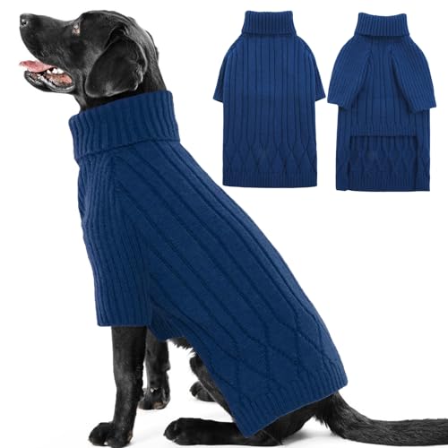 OUOBOB Hundepullover für extra große Hunde, warmer Winterpullover für Hunde, Mädchen, Jungen, Rollkragenpullover, Weihnachtspullover, Haustier-Sweatshirt, Kleidung, Outfit, gestrickt, Labrador (Blau, von OUOBOB