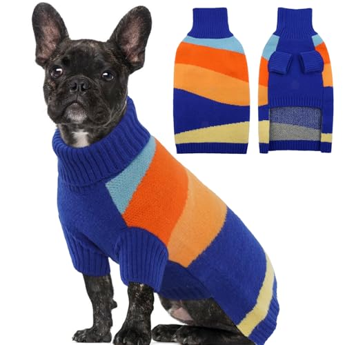 OUOBOB Hundepullover, Hundepullover für mittelgroße Hunde, Mädchen und Jungen, Rollkragenpullover, warmer Hundepullover, Haustier-Sweatshirt, Bekleidung, Strickwaren für Französische Bulldogge, Boston von OUOBOB