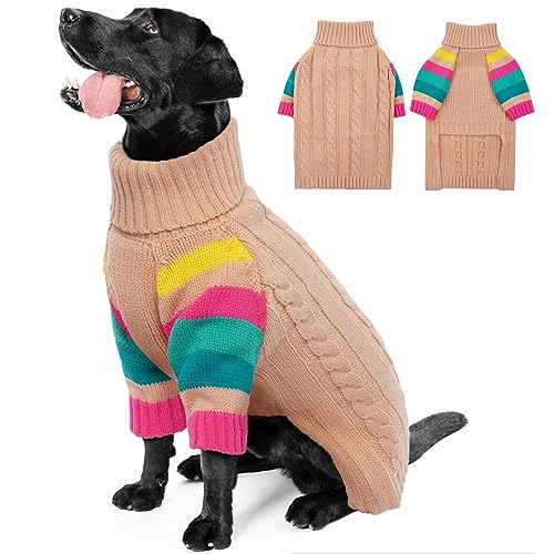 OUOBOB Hundepullover, große Hundepullover für Hunde, Mädchen, Jungen, Rollkragenpullover, Winter, rosa Hundeweste, Weihnachtshunde-Outfits, Haustier-Sweatshirt, Bekleidung, Strickwaren XXL von OUOBOB
