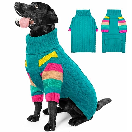 OUOBOB Hundepullover, große Hundepullover für Hunde Mädchen Jungen, Turtleneck Pullover Winter grüne Hundeweste, Weihnachtshund Outfits, Haustier Sweatshirt Bekleidung Strickwaren, XXL von OUOBOB
