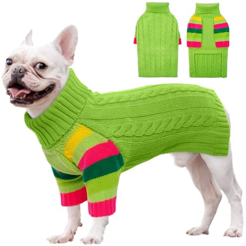 OUOBOB HundPullover, Medium HundPullover für Hunde Mädchen Jungen, Turtleneck Pullover Winter grüne Hund Weste, Weihnachten Hund Outfits, Haustier Sweatshirt Bekleidung Strickwaren, Frenchie, Beagle M von OUOBOB