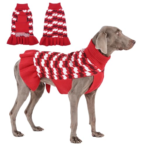 OUOBOB Hundepulloverkleid – Rollkragenpullover für Mädchen, gemütliches Outfit für extra große Hunde, perfekt für kalte Tage, Feiertagsveranstaltungen wie Weihnachten oder Erntedankfest, Rot, Größe von OUOBOB