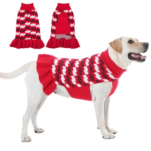 OUOBOB Hundepulloverkleid – warmer Rollkragenpullover für Hündinnen, Hundekleidung für große Hunde, ideal für kalte Wintertage, Weihnachts- oder Thanksgiving-Fotos – Rot, Größe XXL OUOBOB Hundepulloverkleid – warmer Rollkragenpullover für Hündinnen, Hundekleidung für große Hunde, ideal für kalte Wintertage, Weihnachts- oder Thanksgiving-Fotos – Rot, Größe XXL von OUOBOB