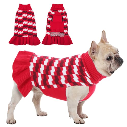 OUOBOB Hundepulloverkleid – warmer Strick-Rollkragenpullover für Hündinnen, gemütliche Kleidung für große Hunde, perfekt für kalte Tage, zum Entspannen im Innenbereich, Weihnachtsveranstaltungen oder von OUOBOB