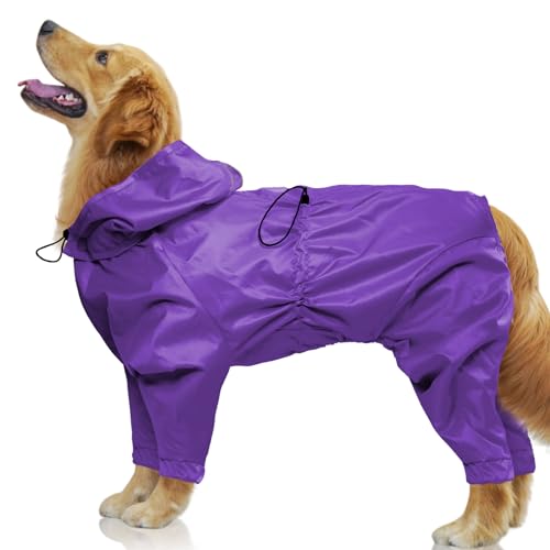 OUOBOB Hunde-Regenmantel für große Hunde, Regenjacke mit transparenter Kapuze, wasserdichter Hundeponcho, schneefeste Weste, Regenbekleidung, Hunde-Regenkleidung mit Loch für die Leine, Labrador, Lila von OUOBOB