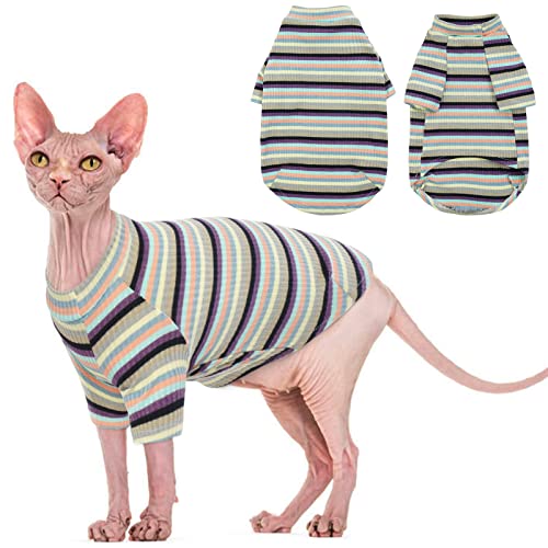 OUOBOB Sphynx Katzenhemd ohne Haare, weiche Kätzchen-Kleidung, atmungsaktive Baumwoll-T-Shirts, Haustierpullover, Sommer, runder Kragen, Weste, Kätzchenhemd, Pyjama, Overall, ärmellos, Katzenkostüm von OUOBOB