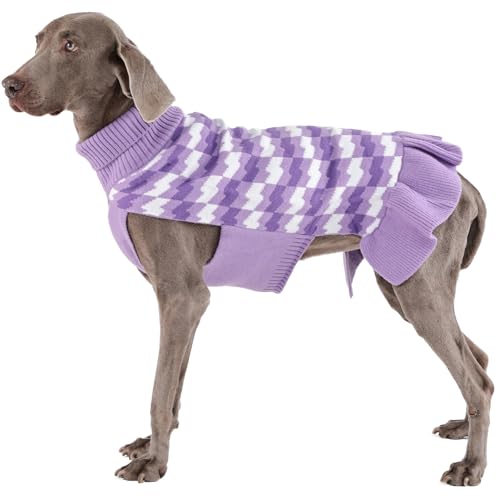 OUOBOB Strickpullover für große Hunde, Strickpullover mit Rollkragen, warmes und gemütliches Winteroutfit für große Hunde, perfekt für Urlaub und kaltes Wetter, Lila, XXXL von OUOBOB