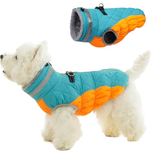 OUOBOB Warmer Hundemantel für kleine Hunde, Welpenjacke, wasserdichte Hundejacke mit integriertem Geschirr, Reißverschluss, Fleecefutter für kaltes Wetter, kleine Welpenkleidung für Chihuahua von OUOBOB