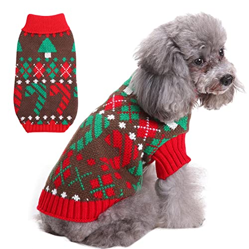 OUOBOB Weihnachtspullover für Hunde, Winter, warm, für den Urlaub, weiches Polyester, für Welpen, für kaltes Wetter, Strickwaren, Jumpsuits, bequemer Pullover für kleine, mittelgroße Hunde von OUOBOB