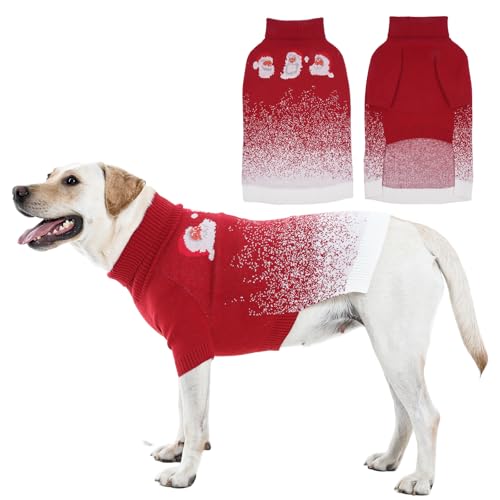 OUOBOB Weihnachtspullover für Hunde, weicher Strickpullover für Haustiere, mit Weihnachtsmann und Schneeflocken, warmer Weihnachtspullover für mittelgroße und extra große Hunde, Mädchen, Jungen von OUOBOB