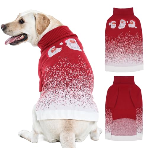 OUOBOB Weihnachtspullover für Hunde, weicher Strickpullover für Haustiere, mit Weihnachtsmann und Schneeflocken, warmer Weihnachtspullover für mittelgroße und extra große Hunde, Mädchen, Jungen von OUOBOB
