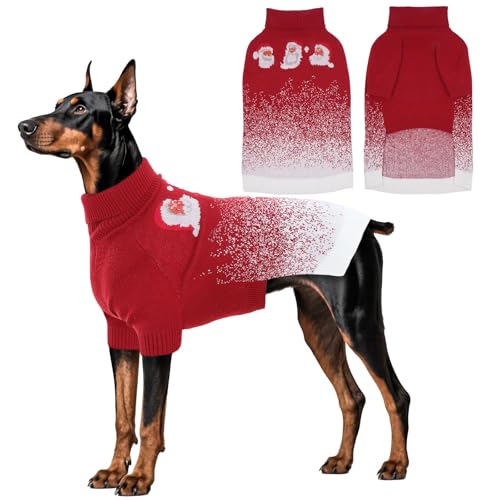 OUOBOB Weihnachtspullover für Hunde, weicher Strickpullover für Haustiere, mit Weihnachtsmann und Schneeflocken, warmer Weihnachtspullover für mittelgroße und extra große Hunde, Mädchen, Jungen von OUOBOB