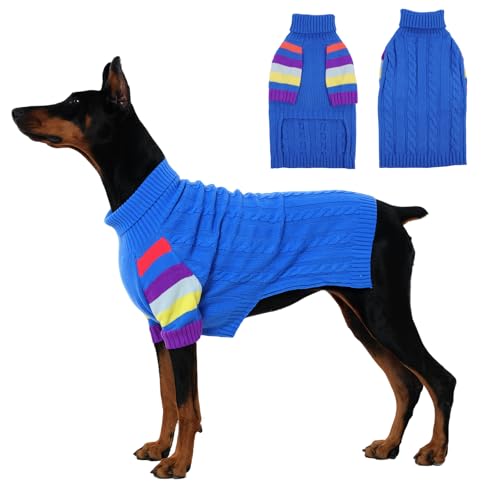 OUOBOB Winterpullover für große Hunde, Rollkragenpullover, extra groß, für Männer und Frauen, dick, warm, für Hunde, Dobermann, Deutscher Schäferhund (Blau, XXXL) von OUOBOB