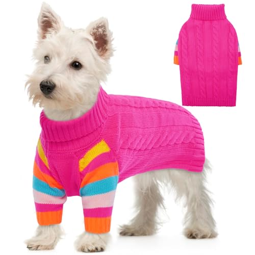 OUOBOB HundPullover, kleine HundPullover für Hunde Mädchen Jungen, Turtleneck Pullover Winter Grüner Welpen Pullover, Weihnachtshund Outfits, Haustier Sweatshirt Bekleidung Strickwaren, Chihuahua XS von OUOBOB