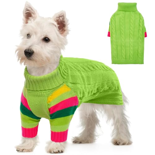 OUOBOB HundPullover, kleine HundPullover für Hunde Mädchen Jungen, Turtleneck Pullover Winter Grüner Welpen Pullover, Weihnachtshund Outfits, Haustier Sweatshirt Bekleidung Strickwaren, Chihuahua XS von OUOBOB