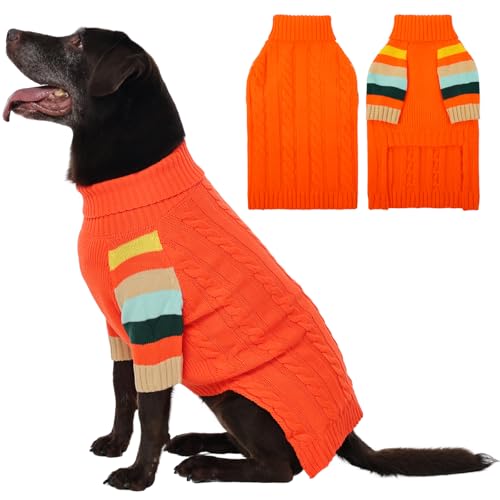 OUOBOB XXL Hundepullover, dehnbar, Rollkragen-Strickpullover für extra große Hunde, Pullover für große Hunde, warmer Weihnachtspullover für große Hunde, Golden Retriever, Labrador, Rottweiler (Orange von OUOBOB