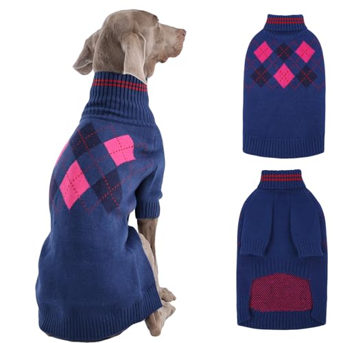 OUOBOB XXL Hundepullover Winter Warmer Pullover Rollkragen Strick Hund Weihnachtspullover mit Ärmeln Weich Dehnbar Sweatshirt für Jungen Mädchen Hunde Winterspaziergänge Urlaub Fotoshootings - Blau von OUOBOB