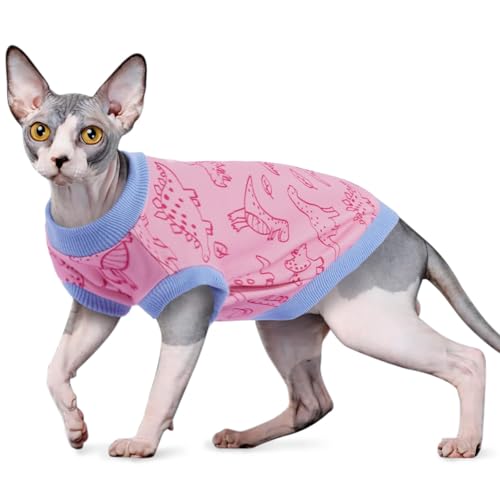OUOBOB Katzenweste ohne Ärmel aus Dralon-Fleece – Dino-Print für Sphynx & alle Rassen – Atmungsaktive Katzenkleidung für Winter & ganzjährig – Weich & hautfreundlich, Rosa L OUOBOB Katzenweste ohne Ärmel aus Dralon-Fleece – Dino-Print für Sphynx & alle Rassen – Atmungsaktive Katzenkleidung für Winter & ganzjährig – Weich & hautfreundlich, Rosa L von OUOBOB