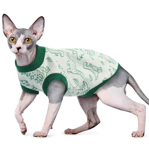 OUOBOB Katzenweste ohne Ärmel aus Dralon-Fleece – Dino-Print für Sphynx & alle Rassen – Atmungsaktive Katzenkleidung für Winter & ganzjährig – Weich & hautfreundlich, Grün L OUOBOB Katzenweste ohne Ärmel aus Dralon-Fleece – Dino-Print für Sphynx & alle Rassen – Atmungsaktive Katzenkleidung für Winter & ganzjährig – Weich & hautfreundlich, Grün L von OUOBOB