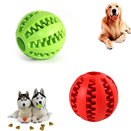 OUOQI Hundespielzeug Ball,2er Pack Kauspielzeug aus Naturkautschuk,Hundeball mit Zahnpflege-Funktion,Naturgummi Hund Feeder Ball,Bissfestes Hundespielzeug,Für kleine Hunde (5cm) von OUOQI