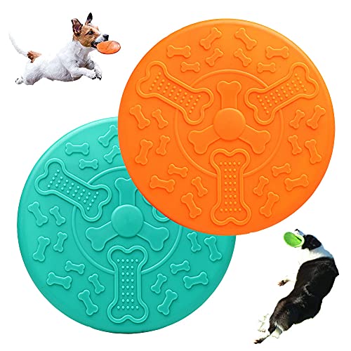 OUOQI Hundespielzeug Frisbee,Hunde Frisbees,2 Stück Dog Frisbee Disc,Gummi Frisbee,Hund Scheibe,für kleine Hunde Land und Wasser,Fangen,Werfen,Spielen,Hundetraining (1) von OUOQI