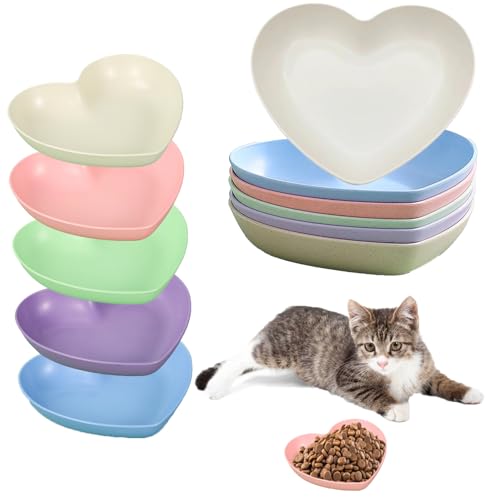 Katzennapf Flach, 10 Stück Katzenschüssel, Bunt Katzenfutter Napfset, Katzenteller, Fressnapf Katze Futternapf, Flache Schale Für Kätzchen, Katzen Napfset, Runde Futternapf Katze Flach (Herzform) von OUOQI