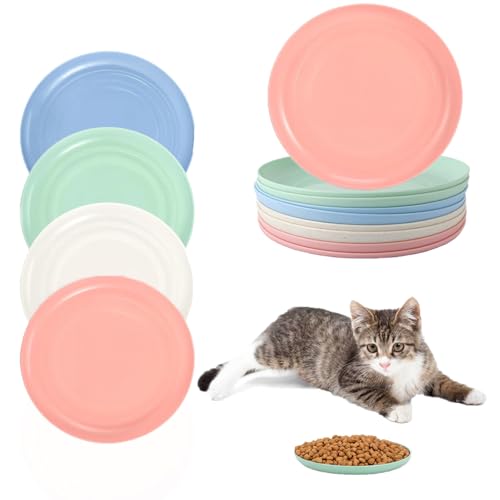Katzennapf Flach, 12 Stück Katzenschüssel, Bunt Katzenfutter Napfset, Katzenteller, Fressnapf Katze Futternapf, Flache Schale Für Kätzchen, Katzen Napfset, Runde Futternapf Katze Flach (Rund) von OUOQI