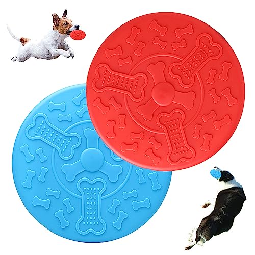 OUOQI Hundespielzeug Frisbee,Hunde Frisbees,2 Stück Dog Frisbee Disc,Gummi Frisbee,Hund Scheibe,für kleine Hunde Land und Wasser,Fangen,Werfen,Spielen,Hundetraining (2) von OUOQI