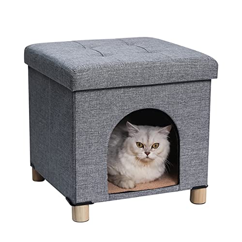 OURECO Bett für Katzenzwinger, Aufbewahrungshocker, Katzenzwinger aus Baumwoll- und Leinenstoff, zusammenklappbare Aufbewahrungsbank, Fußstütze, Katzenzwinger, Couchtisch (Color : Gray, Size : S) von OURECO