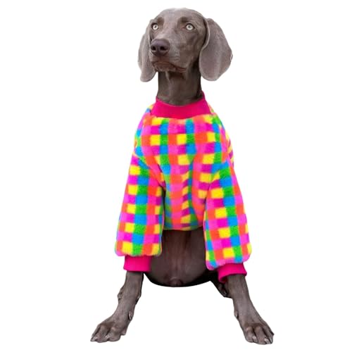 OUSHOP Hunde-Wintermantel Warmer Fleece-Pullover Modischer Regenbogen-Karo-Overall für Kleine Mittelgroße und Große Hunde,3XL von OUSHOP