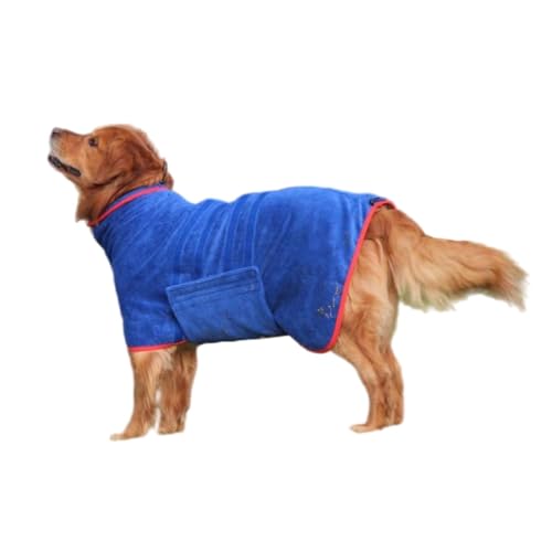 OUSHOP Hundebademantel-Handtuch Mikrofaser-Hunde-Trockenmantel Haustier-Hundekatzen-Bademantel-Handtuch mit Verstellbarer Taille,Blau,3XL von OUSHOP