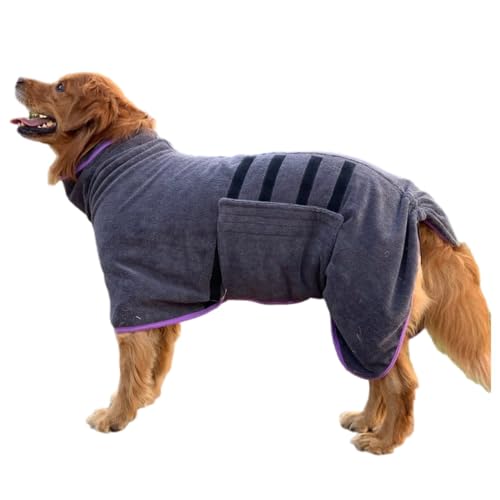 OUSHOP Hundebademantel-Handtuch Mikrofaser-Hunde-Trockenmantel Haustier-Hundekatzen-Bademantel-Handtuch mit Verstellbarer Taille,Grau,S von OUSHOP