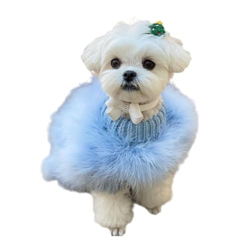 OUSHOP Kleiner Hundepullover Niedlicher Pelziger Mantel für Kaltes Wetter Rollkragenpullover Strickwaren Warme Kleidung,Blau,M von OUSHOP